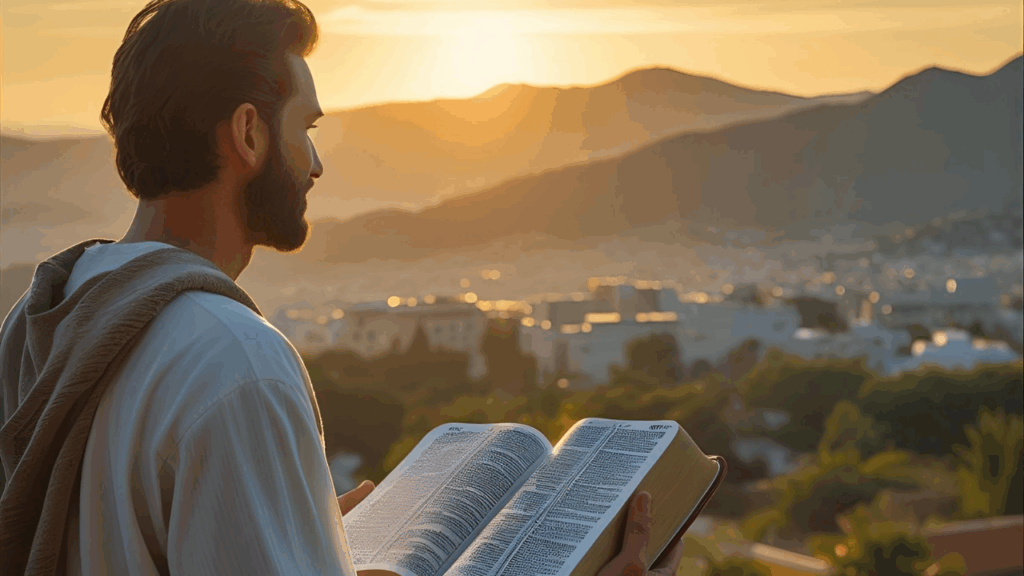 Devemos continuar estudando a bíblia como mostra o jovem com a bíblia na mão, sobre as 70 semas de Daniel 