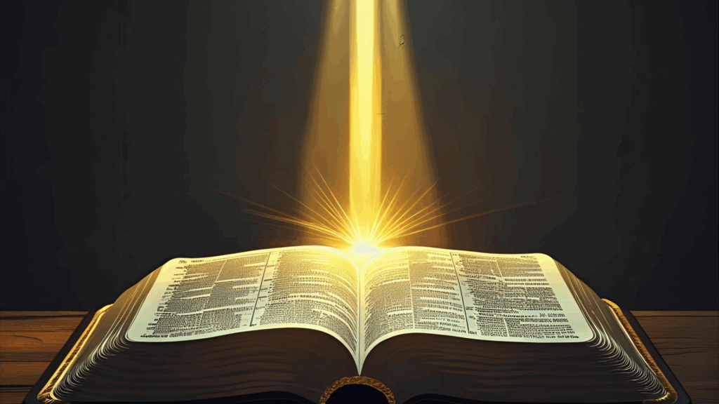 Bíblia aberta com luz, mostrando que precisamos ficar firme na palavra de Deus 