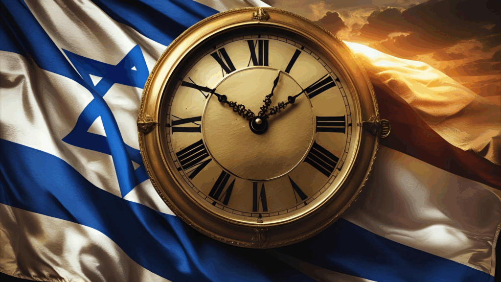 Israel e o relógio profético! Imagem da bandeira de Israel e um relógio 
