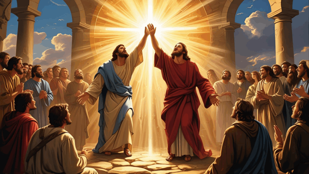 Imagem dos dois testemunhas renascendo simbolicamente 