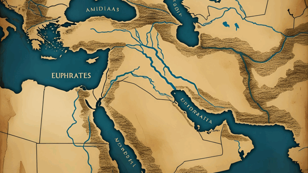 Mapa mostrando os Rios, principalmente o Rio Eufrates 