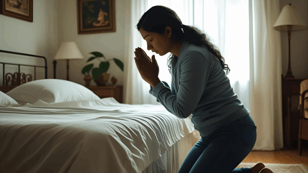 Uma imagem de uma mulher orando representando uma vida de oração 