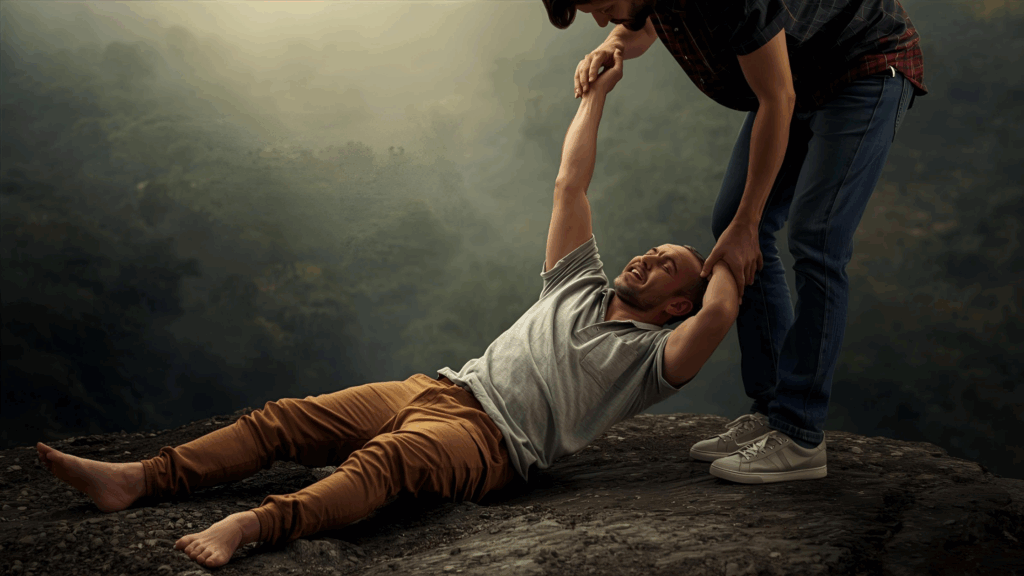 Pessoa ajudando outra praticando a bondade