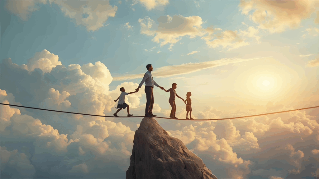Imagem de homem se equilibrando em corda bamba para mostrar a importância do equilíbrio na nossa vida