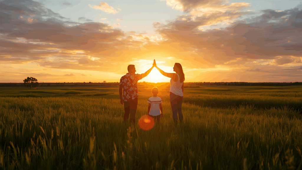 Imagem de uma família para representar a importância do equilíbrio da nossa vida entre trabalho, família e Espiritualidade 