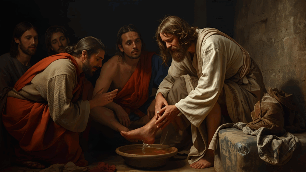 Jesus lavando os pés dos discípulos mostrando humildade
