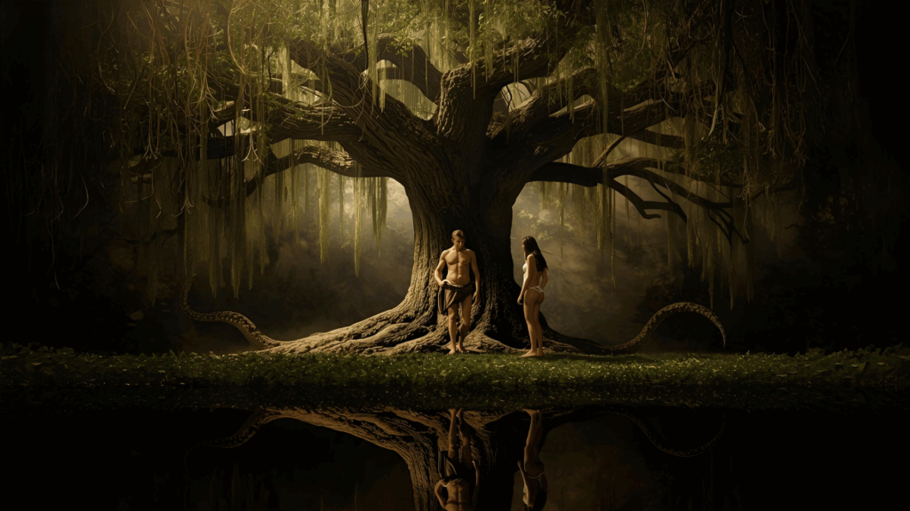 Imagem de Adão e Eva para representar a origem do pecado 