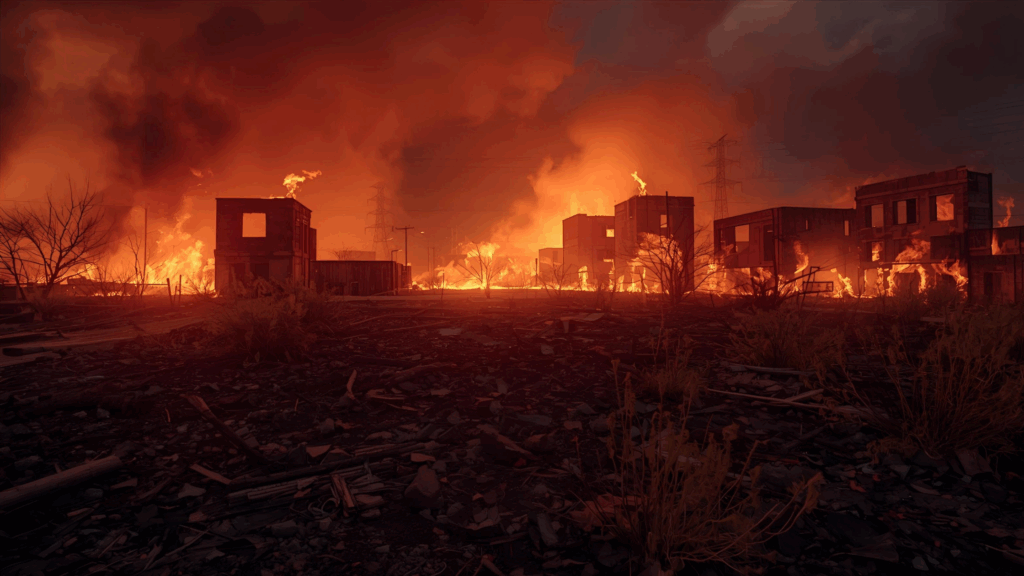 Imagem de uma cidade queimando representando Sodoma e Gomorra 