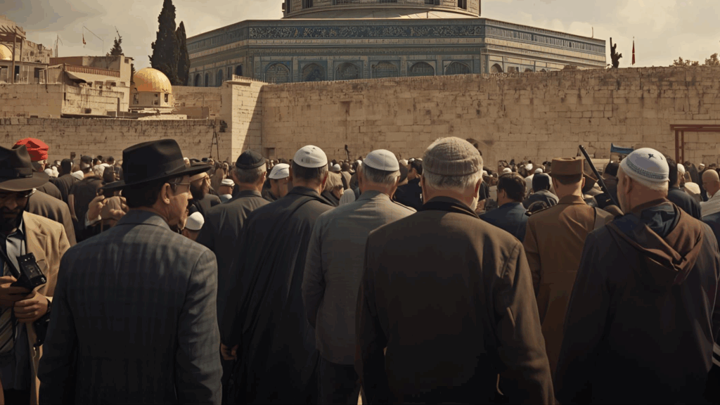 Imagem representando o debate político, religião e conflitos sobre a reconstrução do terceiro templo 