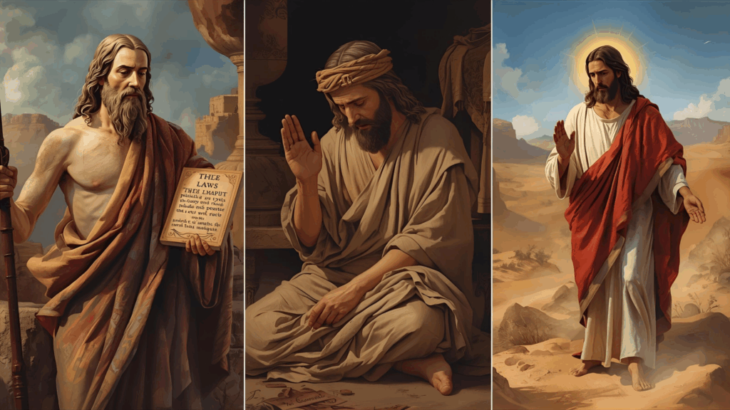 Imagem de Jesus, Moisés e Daniel para representar o jejum deles