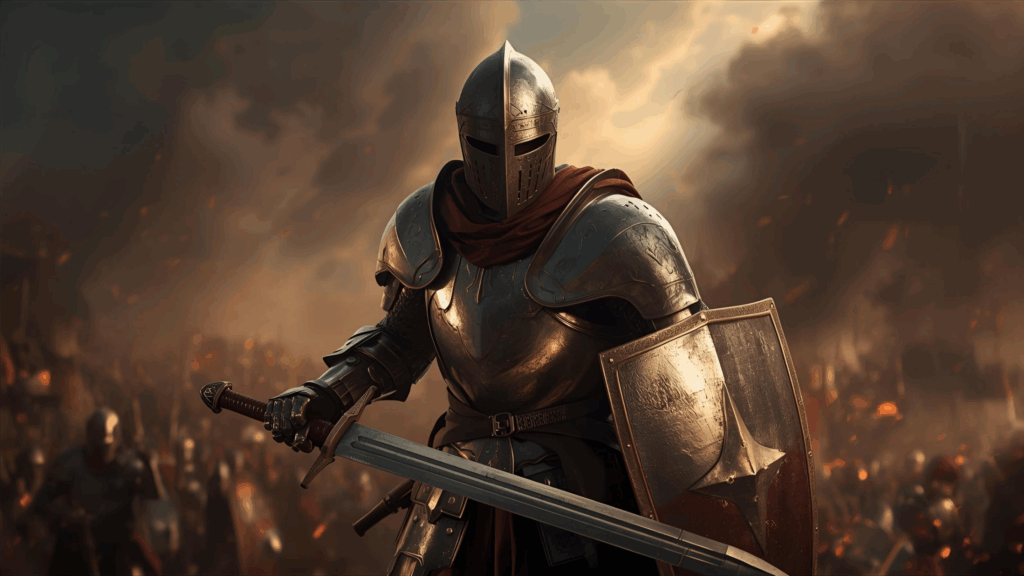 Imagem de um guerreiro em batalha 