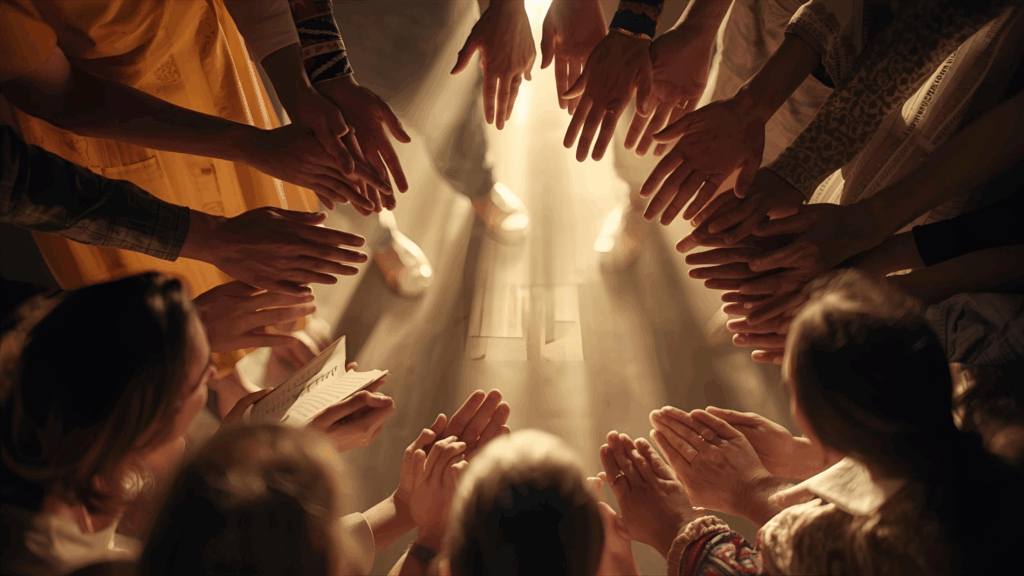 Pessoas em comunhão com outros cristãos