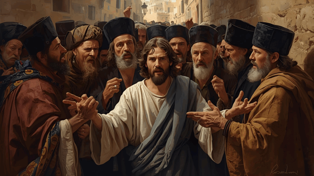 Imagem de Jesus sendo acusado pelos fariseus 