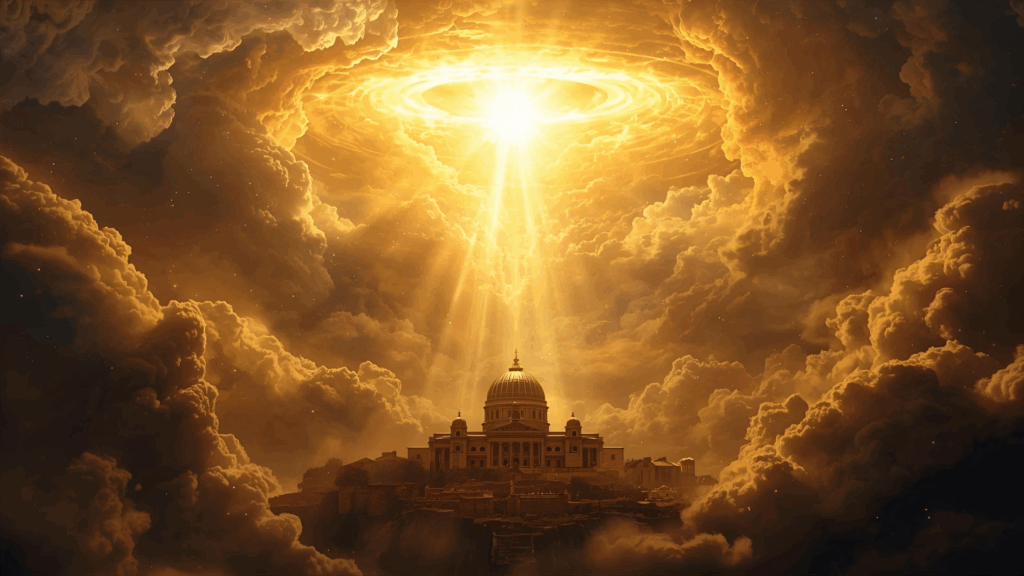 Imagem da nova Jerusalém vindo do céu na vitória final 