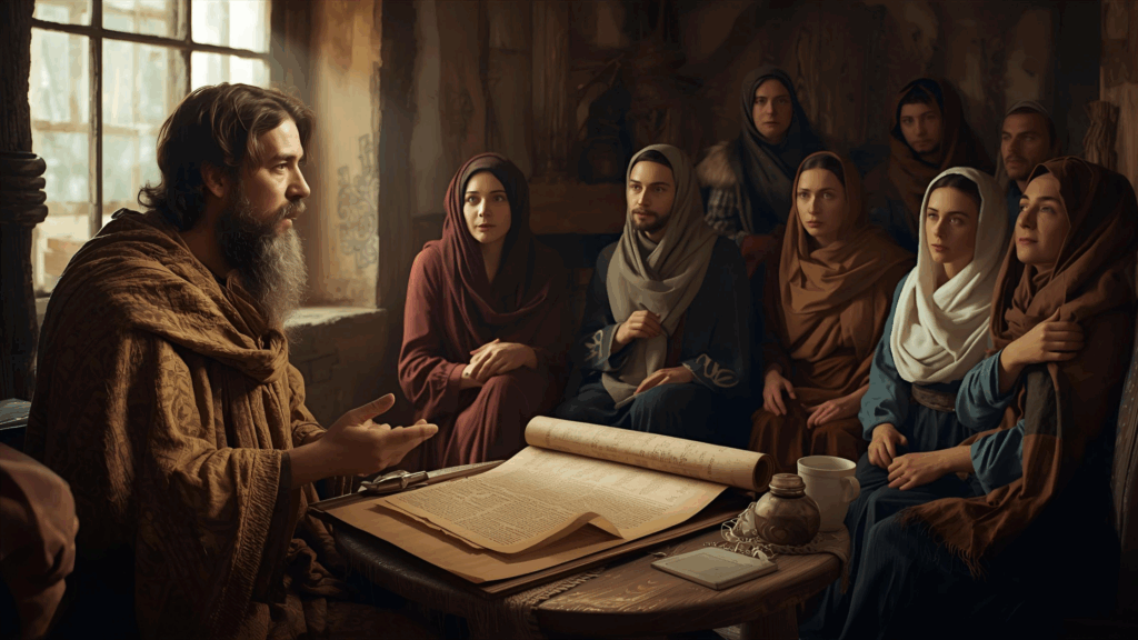 Imagem representativa dos apóstolos para reforçar a promessa da vinda de Cristo 