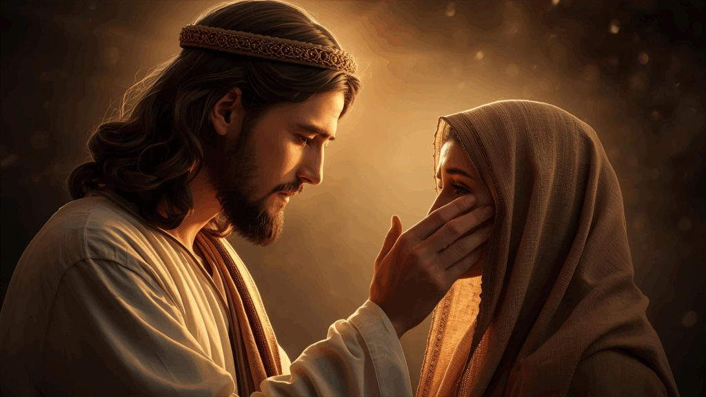 Jesus limpando a lágrimas no rosto de uma pessoa