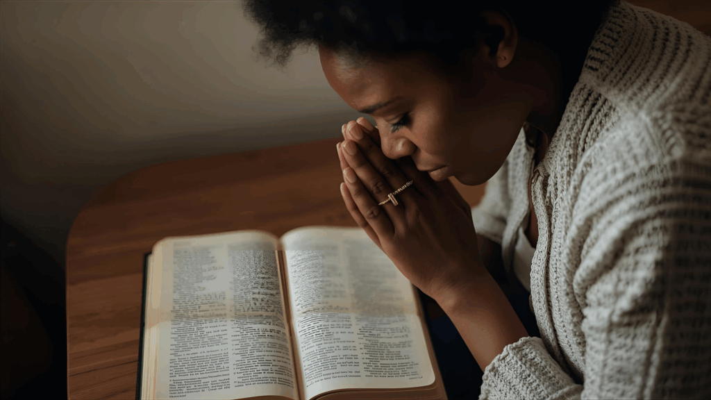 Pessoa orando com a bíblia 