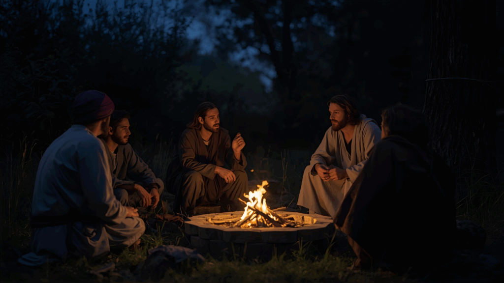 Jesus explicando as parábolas para os discípulos 