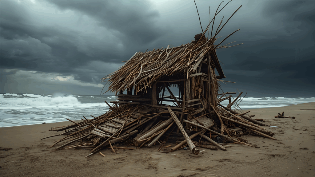 A Parábola da Casa Edificada Sobre a Rocha casa destruída na areia 